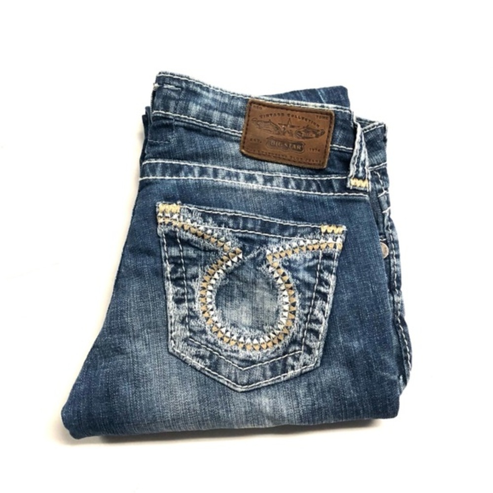 Big Star Women's Blue Distressed Pocket Jeans with Contrast Stitching
